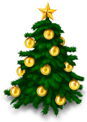A Christmas Tree with gold baubles