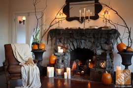 Spooky Halloween accessories when it comes to fireplace mantel